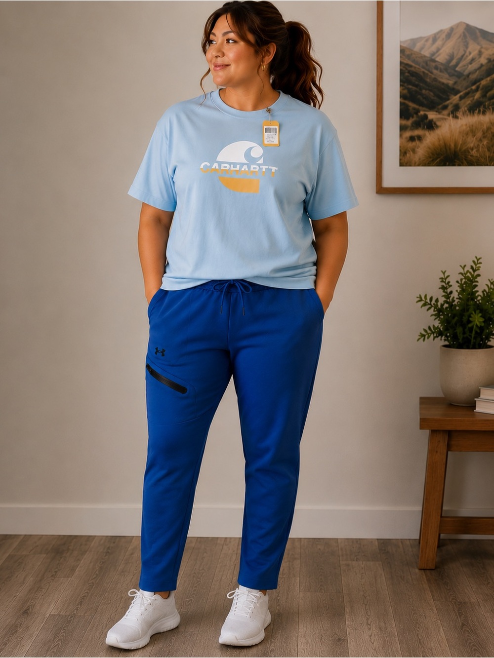 Under Armour Carhartt Royal Blue women’s Xl Jogger Shirt outfit new